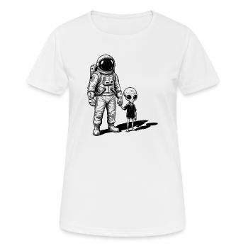 Astronaute et extraterrestre main dans la main - T-shirt respirant Femme - blanc - Devant - AI Model Female 172 dark (172cm)