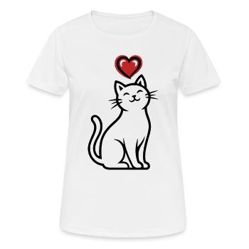 Herzkatze Strichzeichnung - Frauen T-Shirt atmungsaktiv - Weiß - Vorne - AI Model Female 172 dark (172cm)