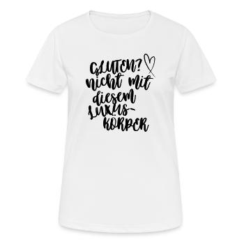 Gluten? Nicht mit diesem Luxuskörper - Frauen T-Shirt atmungsaktiv - Weiß - Vorne - AI Model Female 172 dark (172cm)