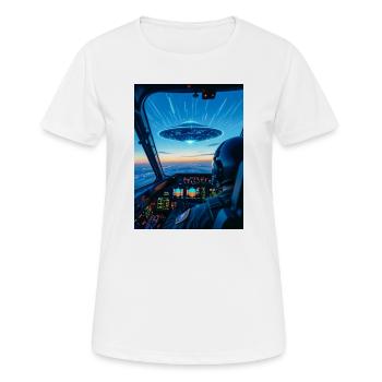 UFO Cockpit – Blick ins Unbekannte - Frauen T-Shirt atmungsaktiv - Weiß - Vorne - AI Model Female 172 dark (172cm)
