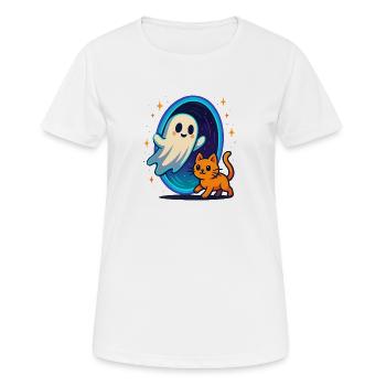Chat fantôme à travers le portail stellaire - T-shirt respirant Femme - blanc - Devant - AI Model Female 172 dark (172cm)