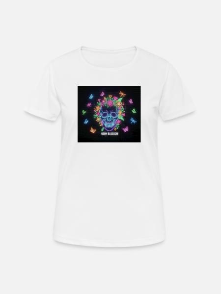 Neonblossom Totenkopf Design - Frauen T-Shirt atmungsaktiv - Weiß