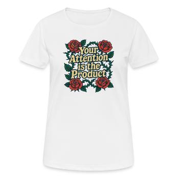 Ihre Aufmerksamkeit ist das Produkt - Frauen T-Shirt atmungsaktiv - Weiß - Vorne - AI Model Female 172 dark (172cm)