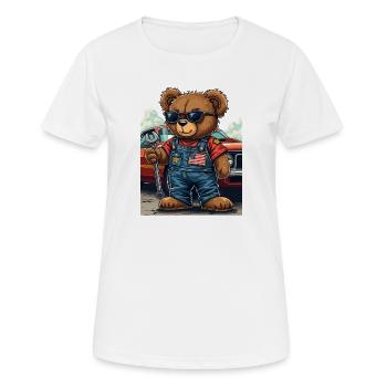 Mécanicien ours en muscle car - T-shirt respirant Femme - blanc - Devant - AI Model Female 172 dark (172cm)