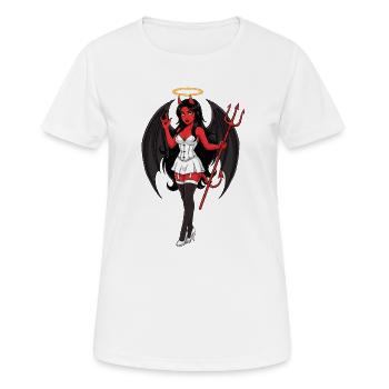 Teufelsengel mit Heiligenschein und Stab - Frauen T-Shirt atmungsaktiv - Weiß - Vorne - AI Model Female 172 dark (172cm)