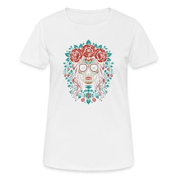 Sugar Skull Floral Crown - Women's Breathable T-Shirt - white - Front - AI Model Female 172 dark (172cm)