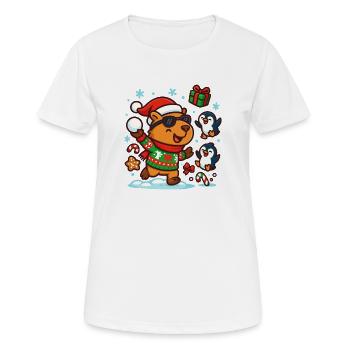 Fröhliches Capybara mit Pinguinen – Lustig - Frauen T-Shirt atmungsaktiv - Weiß - Vorne - AI Model Female 172 dark (172cm)