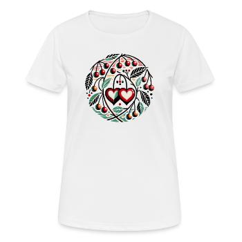 Cercle de cœur avec vignes de cerisier - T-shirt respirant Femme - blanc - Devant - AI Model Female 172 dark (172cm)