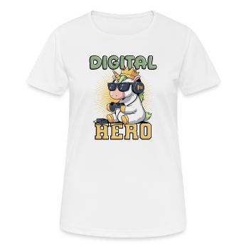 Jeux d’argent et d’argent - licorne des héros numériques - T-shirt respirant Femme - blanc - Devant - AI Model Female 172 dark (172cm)