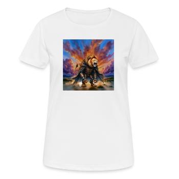 Löwenkrieger mit Rüstung und Umhang - Frauen T-Shirt atmungsaktiv - Weiß - Vorne - AI Model Female 172 dark (172cm)