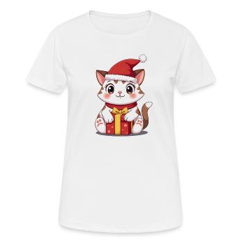 Cute cat Christmas with present - Women's Breathable T-Shirt - white - Front - AI Model Female 172 dark (172cm)