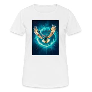 A glowing owl soars through radiant beams of gol - Women's Breathable T-Shirt - white - Front - AI Model Female 172 dark (172cm)