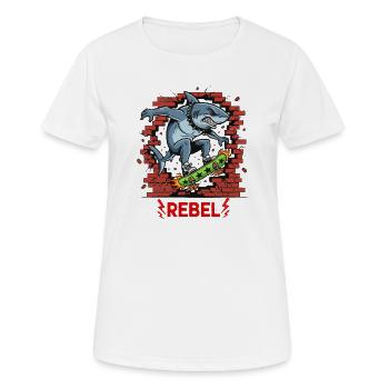Rebellischer Hai auf Skateboard - Frauen T-Shirt atmungsaktiv - Weiß - Vorne - AI Model Female 172 dark (172cm)
