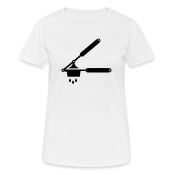 Knoblauch Presse oder Spätzle Presse - Frauen T-Shirt atmungsaktiv - Weiß - Vorne - AI Model Female 172 dark (172cm)