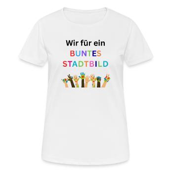 Nous voulons un paysage urbain coloré, de la diversité, de la diversité - T-shirt respirant Femme - blanc - Devant - AI Model Female 172 dark (172cm)