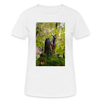 Woodpecker on Mossy Log - Women's Breathable T-Shirt - white - Front - AI Model Female 172 dark (172cm)