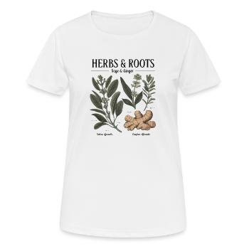 Herbes et racines – Sauge et gingembre - T-shirt respirant Femme - blanc - Devant - AI Model Female 172 dark (172cm)