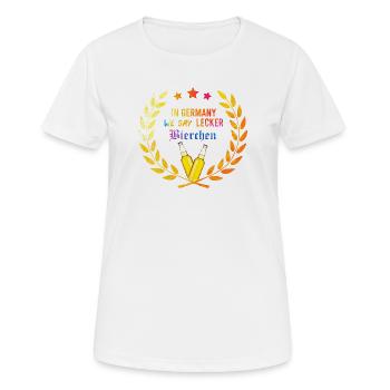In_Germany_we_say_Lecker_Bierchen_-_kranz_ - T-shirt respirant Femme - blanc - Devant - AI Model Female 172 dark (172cm)