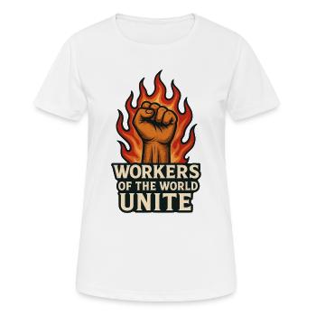 Fists and flames – Arbeiterwelt Unite - Women's Breathable T-Shirt - white - Front - AI Model Female 172 dark (172cm)