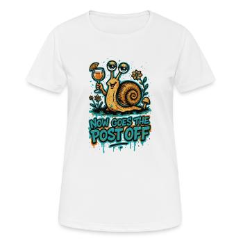 Now Goes The Post Off –Lustiges Denglisch Graffiti - Frauen T-Shirt atmungsaktiv - Weiß - Vorne - AI Model Female 172 dark (172cm)