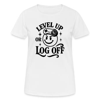Level Up retro Shirt Gamer Pixel Zocker Smiley  - Frauen T-Shirt atmungsaktiv - Weiß - Vorne - AI Model Female 172 dark (172cm)