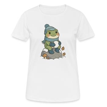 Winter Frosch – Cozy Frog mit Schneeball - Frauen T-Shirt atmungsaktiv - Weiß - Vorne - AI Model Female 172 dark (172cm)