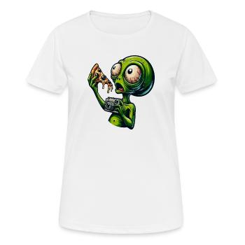 Alien mit Pizza und Kamera - Frauen T-Shirt atmungsaktiv - Weiß - Vorne - AI Model Female 172 dark (172cm)