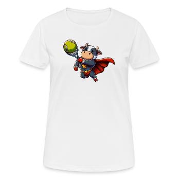 Superhelden Kuh Beim Tennis Mit Schlaeger - Frauen T-Shirt atmungsaktiv - Weiß - Vorne - AI Model Female 172 dark (172cm)
