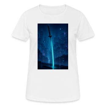 Katana néon au-dessus de Rain City - T-shirt respirant Femme - blanc - Devant - AI Model Female 172 dark (172cm)