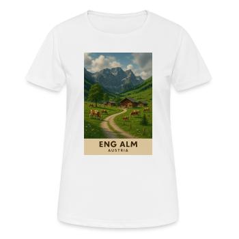 Eng Alm Alpenidylle - Frauen T-Shirt atmungsaktiv - Weiß - Vorne - AI Model Female 172 dark (172cm)