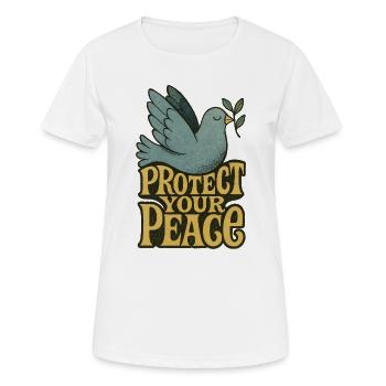 Protégez votre Havre de Paix Dove Imprimé Rétro - T-shirt respirant Femme - blanc - Devant - AI Model Female 172 dark (172cm)