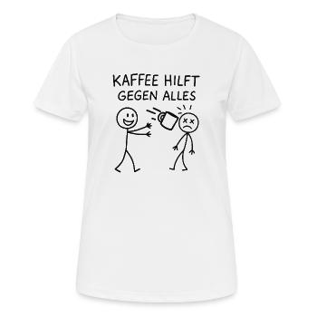 Kaffee hilft gegen alles Strichmännchen - Frauen T-Shirt atmungsaktiv - Weiß - Vorne - AI Model Female 172 dark (172cm)