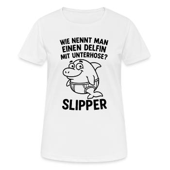 Blague sur les slippers et les sous-vêtements - T-shirt respirant Femme - blanc - Devant - AI Model Female 172 dark (172cm)