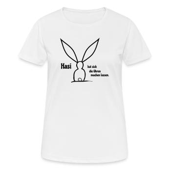 Ohren machen - Frauen T-Shirt atmungsaktiv - Weiß - Vorne - AI Model Female 172 dark (172cm)