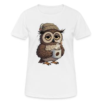 Verschlafene Eule Mit Kaffeetasse Cartoon - Frauen T-Shirt atmungsaktiv - Weiß - Vorne - AI Model Female 172 dark (172cm)