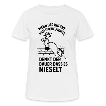 Bauer Knecht Dach Pinkeln Pieseln Witziger Spruch - Frauen T-Shirt atmungsaktiv - Weiß - Vorne - AI Model Female 172 dark (172cm)