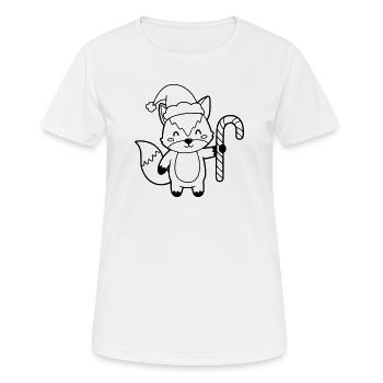 Renard de Noël avec illustration de canne d’orge - T-shirt respirant Femme - blanc - Devant - AI Model Female 172 dark (172cm)