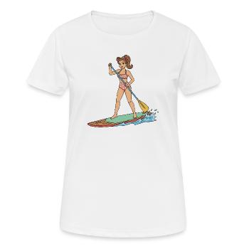 Pin-up-Girl auf Stand-Up-Paddleboard - Frauen T-Shirt atmungsaktiv - Weiß - Vorne - AI Model Female 172 dark (172cm)