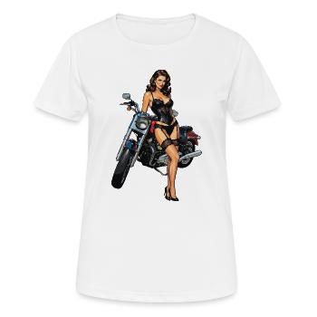 Fille du Pin Up avec Moto - T-shirt respirant Femme - blanc - Devant - AI Model Female 172 dark (172cm)