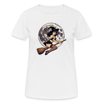 Pin up witch on broomstick - Women's Breathable T-Shirt - white - Front - AI Model Female 172 dark (172cm)