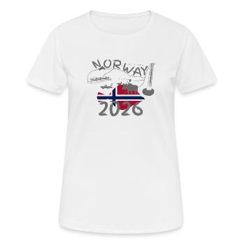 Norwegen 2026 Scholle mit Bergen und Elch Angeln - Frauen T-Shirt atmungsaktiv - Weiß - Vorne - AI Model Female 172 dark (172cm)
