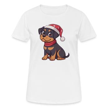Chiot Noël Cartoon Bonnet Rouge - T-shirt respirant Femme - blanc - Devant - AI Model Female 172 dark (172cm)