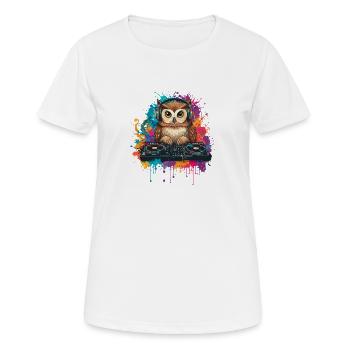 Eule am DJ Mischpult - Frauen T-Shirt atmungsaktiv - Weiß - Vorne - AI Model Female 172 dark (172cm)
