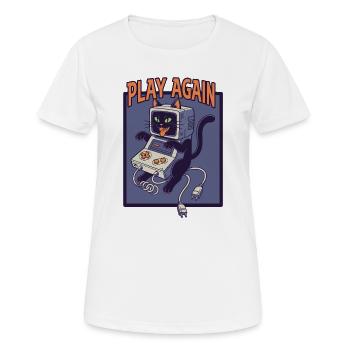 Play Again: Retro-Katze mit Spielkonsole - Frauen T-Shirt atmungsaktiv - Weiß - Vorne - AI Model Female 172 dark (172cm)