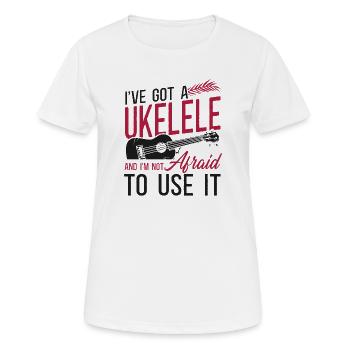 Ukulélé hawaïen Ukulélé J’ai un - T-shirt respirant Femme - blanc - Devant - AI Model Female 172 dark (172cm)