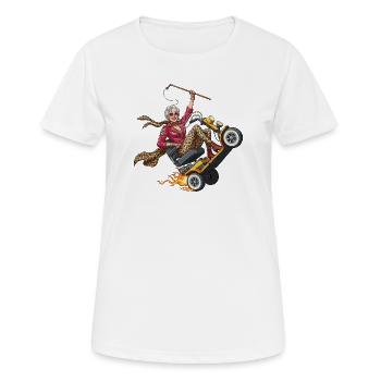 Granny auf Rennfahrer mit Flammen - Frauen T-Shirt atmungsaktiv - Weiß - Vorne - AI Model Female 172 dark (172cm)