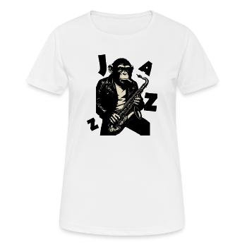 Saxophone Monkey in Leather Jacket - Women's Breathable T-Shirt - white - Front - AI Model Female 172 dark (172cm)