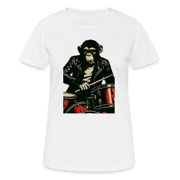 Chimp Drummer in Leather Jacket - Women's Breathable T-Shirt - white - Front - AI Model Female 172 dark (172cm)