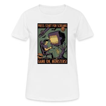 Spiel an, Monster: Gruseliges Gamer-Design - Frauen T-Shirt atmungsaktiv - Weiß - Vorne - AI Model Female 172 dark (172cm)