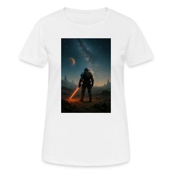 Astronaut mit rotem Lichtschwert auf fremder Welt - Frauen T-Shirt atmungsaktiv - Weiß - Vorne - AI Model Female 172 dark (172cm)
